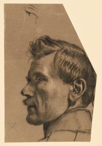 Männlicher Kopf mit Schnurrbart im Profil nach links von Adolph Menzel
