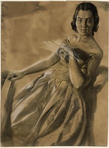 Modellstudie zu Frau Maercker am Klavier von Adolph Menzel