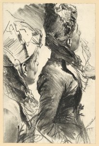 Nach rechts aufblickende Frau mit Hut, Halbfigur im Profil, zwei Studien von Adolph Menzel