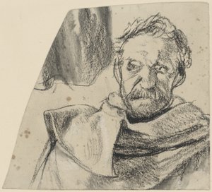 Offizier im Mantel, barhäuptig, Brustbild en face. Studie zum unvollendeten Gemälde Ansprache Friedrichs II. an seine Generäle vor der Schlacht bei Leuthen von Adolph Menzel
