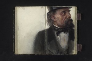 Porträt eines Mannes mit Zylinder von Adolph Menzel