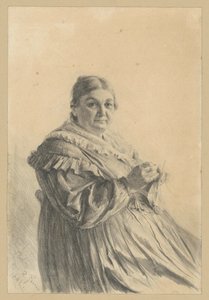 Sitzende ältere Frau mit Strickstrumpf von Adolph Menzel