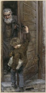 Vater und Sohn an der Tür. Aus dem "Kinderalbum" von Adolph Menzel