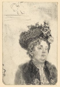 Weibliches Brustbild mit Hut von Adolph Menzel