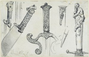 Weidmesser vom Ende des 16. Jh., Jagdschwert aus der 1. Hälfte des 17. Jh. sowie der "Permoser"-Hirschfänger vom Anfang des 18. Jh., Historisches Museum, Dresden