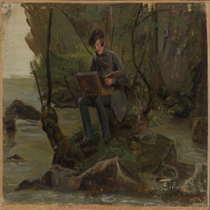 Ein Maler an seiner Farbpalette von Adolph Tidemand