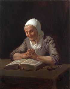 Alte Frau beim Lesen von Adolph Tidemand
