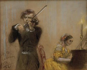Clara Schumann und Joseph Joachim musizieren