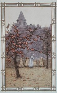 Imkerin überprüft ihre Bienenstöcke, Illustration aus 
