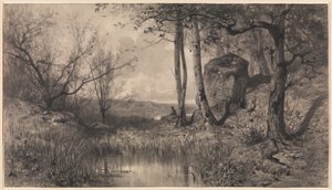 Ein Teich mit einem Fischer am Fluss Ain von Adolphe Appian