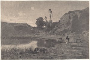 Ein Reiter an einem Bergteich bei Sonnenuntergang von Adolphe Appian