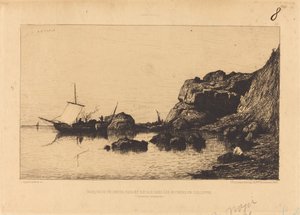 Fischerboot macht Halt in den Felsen von Collioure von Adolphe Appian