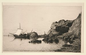 Fischerboot macht Halt an den Felsen von Collioure (Pyrenäen-Orientales) von Adolphe Appian