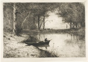 Fischer in einem Boot am Flussufer von Adolphe Appian