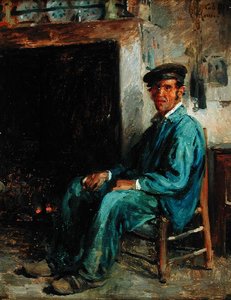 Ein Bauer vor einem Herd, 1859 von Adolphe Felix Cals