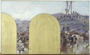 Skizze für das Kabinett des Präfekten des Hôtel de Ville de Paris: Die Rückkehr der Bewohner der Vororte nach Paris: Die Belagerung von Paris 1870, 1895