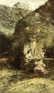 Figuren bei einem Brunnen von Adolphe Joseph Thomas Monticelli