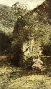 Figuren in der Nähe eines Brunnens von Adolphe Joseph Thomas Monticelli