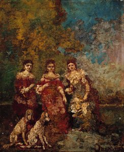 Drei Frauen im Park von Adolphe Joseph Thomas Monticelli
