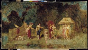 Junge Frauen im Park vereint von Adolphe Joseph Thomas Monticelli