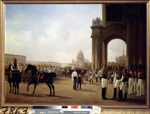 Militärparade auf dem Palastplatz in St. Petersburg