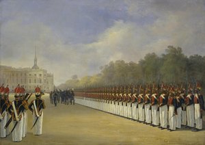 Parade des Pawlowsky-Garde-Regiments auf dem Marsfeld in Sankt Petersburg, 1830er Jahre