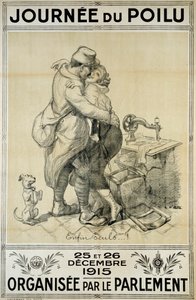 Erster Weltkrieg: Plakat zu Ehren der Soldaten, das die Wiedervereinigung eines Paares für den Tag des Haarigen am 25. und 26. Dezember darstellt von Adolphe Leon Willette
