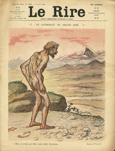 Illustration von Adolphe dit Willette (1857-1926) für das Cover von Le Rire, 03/04/09 - Der nächste Tag des großen Abends - Sozial, Vorgeschichte, Kollektivismus - Nacktheit von Adolphe Leon Willette