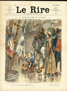 Illustration von Adolphe dit Willette (1857-1926) für das Cover von Le Rire, 26/02/10 - Zum fünfzigsten Jahrestag der Luftfahrt - Luftfahrt, Mode, Hut, Unfälle Katastrophen von Adolphe Leon Willette