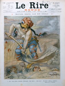 Marianne begräbt deutsche Soldaten in den Marne-Schützengräben, Karikatur aus der Zeitschrift 