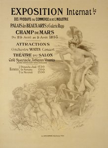 Reproduktion eines Plakats, das eine Internationale Ausstellung von Handels- und Industrieprodukten bewirbt, Palais des Beaux-Arts und Galerie Rapp, Champ de Mars, Paris, 1893