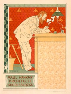 Reproduktion eines Plakats zur Werbung für die Architekturpraxis von Paul Hankar, 1894 von Adolphe Louis Charles Crespin