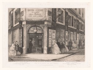 Ansicht des Geschäfts von Cadart und Luquet mit Damen und Herren bei den Schaufenstern von Adolphe Martial Potemont