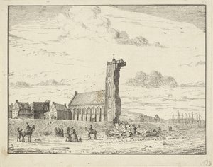 Eingestürzter Turm in Egmond aan Zee, 1741 von Adriaan Spinder