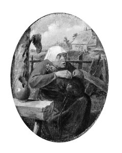 Eine Bäuerin liest einem Hund die Flöhe ab von Adriaen Brouwer