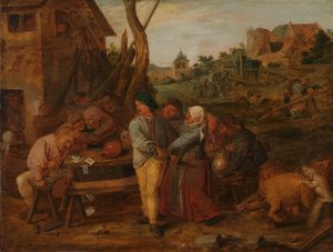Kartenspiel vor einer Landtaverne