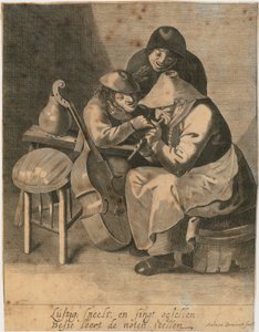 Flötenspielerin und zwei Bauern von Adriaen Brouwer