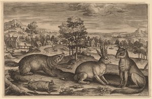 Ein Maulwurf, ein Dachs, ein gehörnter Hase und ein Fuchs