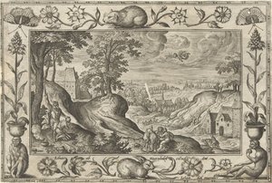 Abraham opfert Isaak (Landschaften mit biblischen, mythologischen Szenen und Jagdszenen) von Adriaen Collaert