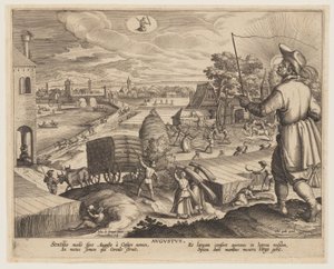 August, aus Zwölf Monate von Adriaen Collaert