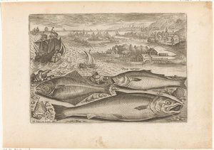 Drei Fische am Strand von Adriaen Collaert