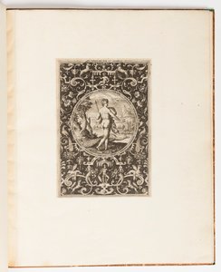 Juno, Platte aus einer Suite von 6 ornamentalen Entwürfen mit dem Urteil des Paris von Adriaen Collaert