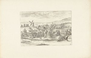Landschaft mit einem Fluss und einer Windmühle