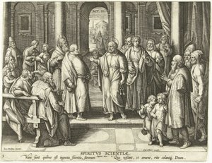 Petrus und Paulus beweisen die Auferstehung Christi: die Gabe der Gelehrsamkeit von Adriaen Collaert
