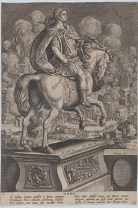 Tafel 6: Reiterstatue von Nero, von hinten gesehen, der Große Brand von Rom, ca. 1587-89