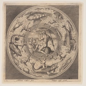 Poseidon, aus einer Serie von Entwürfen für Teller (Fonds de Coupe)