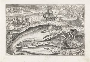 Zwei Fische am Strand von Adriaen Collaert