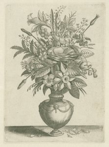 Vase mit Blumen, darunter Trompetennarzissen (Florilegium)