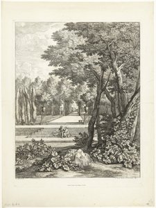 Landschaft mit Paar, sitzend auf einer Treppe im Garten
