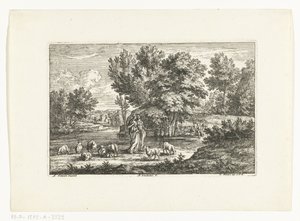 Landschaft mit zwei Hirtinnen am Wasser von Adriaen Frans Boudewyns